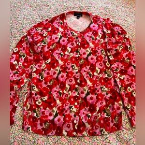 Lands End pink floral cardigan size large L
